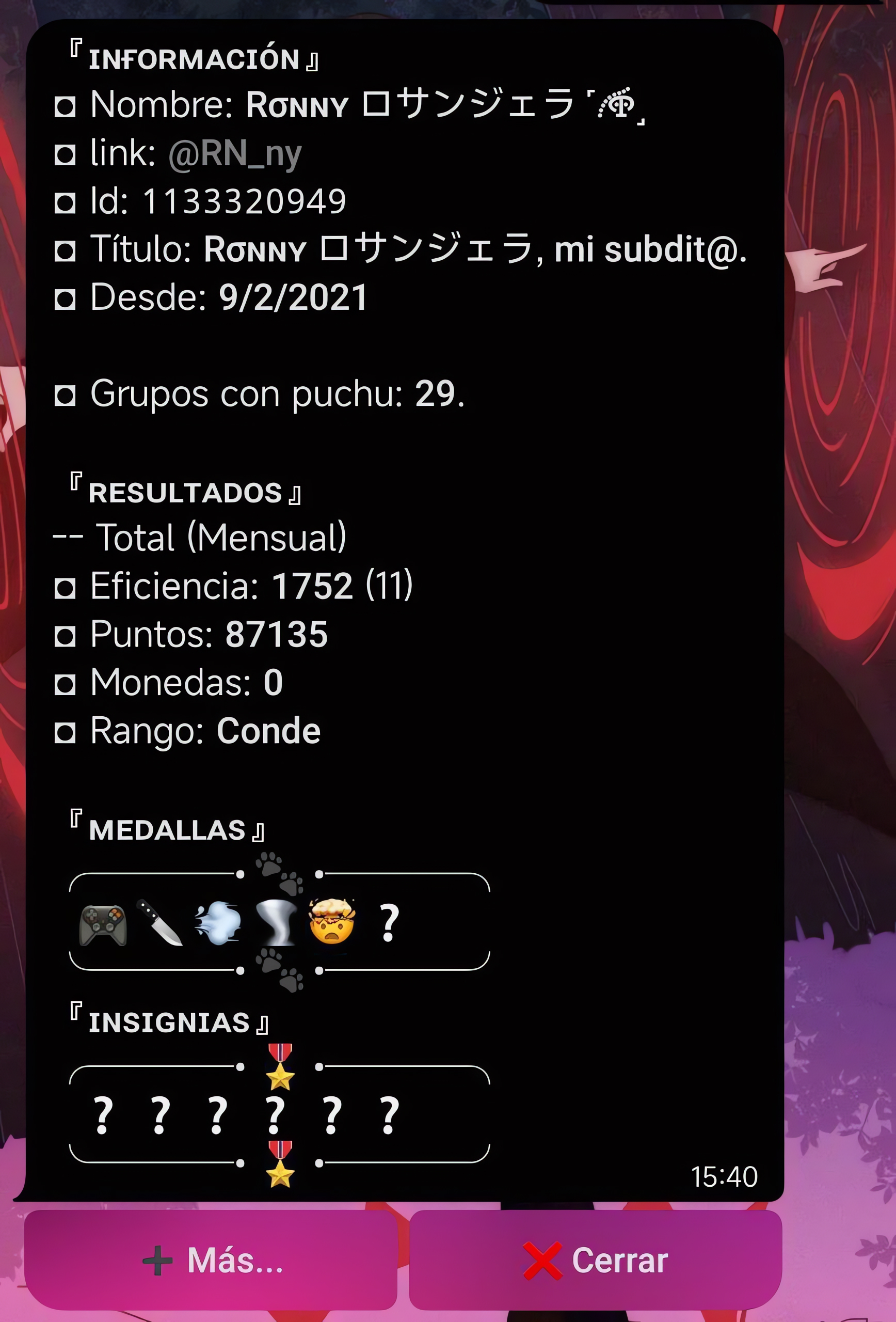 Ejemplo de perfil de usuario